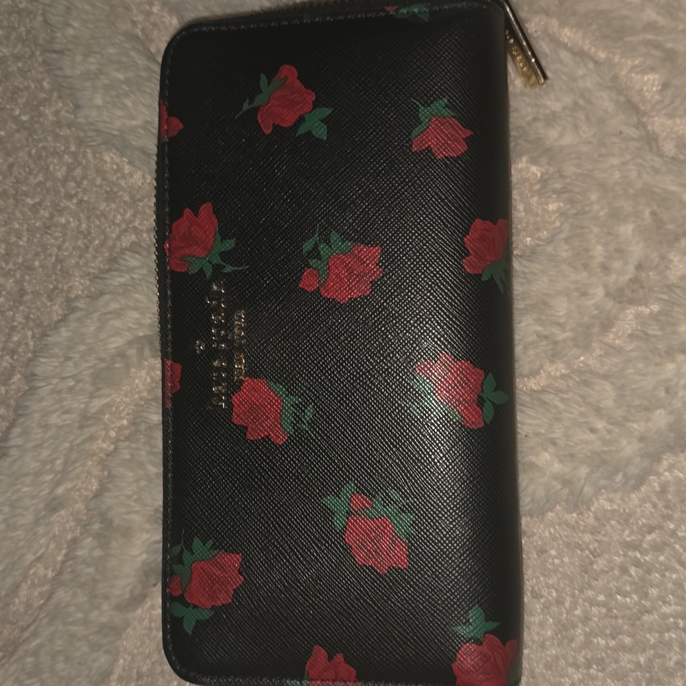 Kate Spade Black Wallet with Red Floral Design